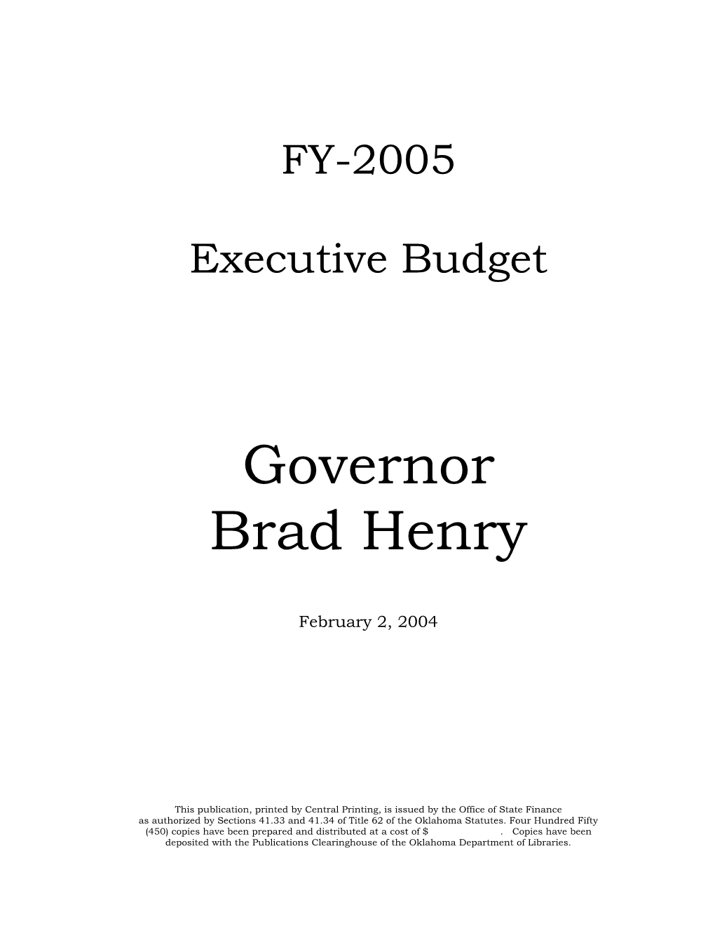 FY 2005 Executive Budget (PDF)