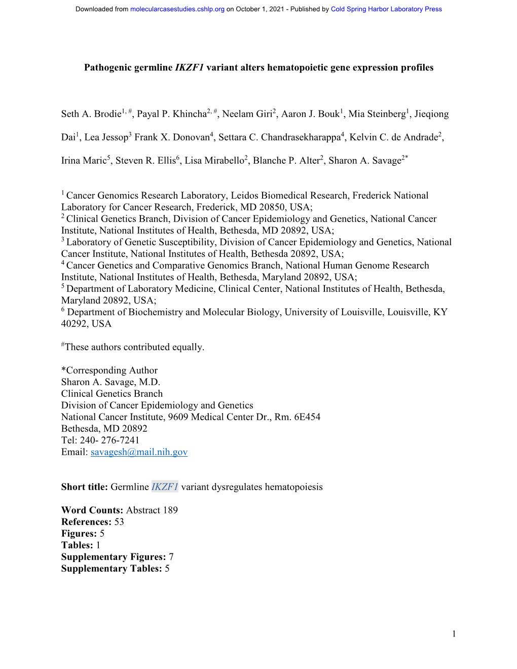 Pathogenic Germline IKZF1 Variant Alters Hematopoietic Gene Expression Profiles