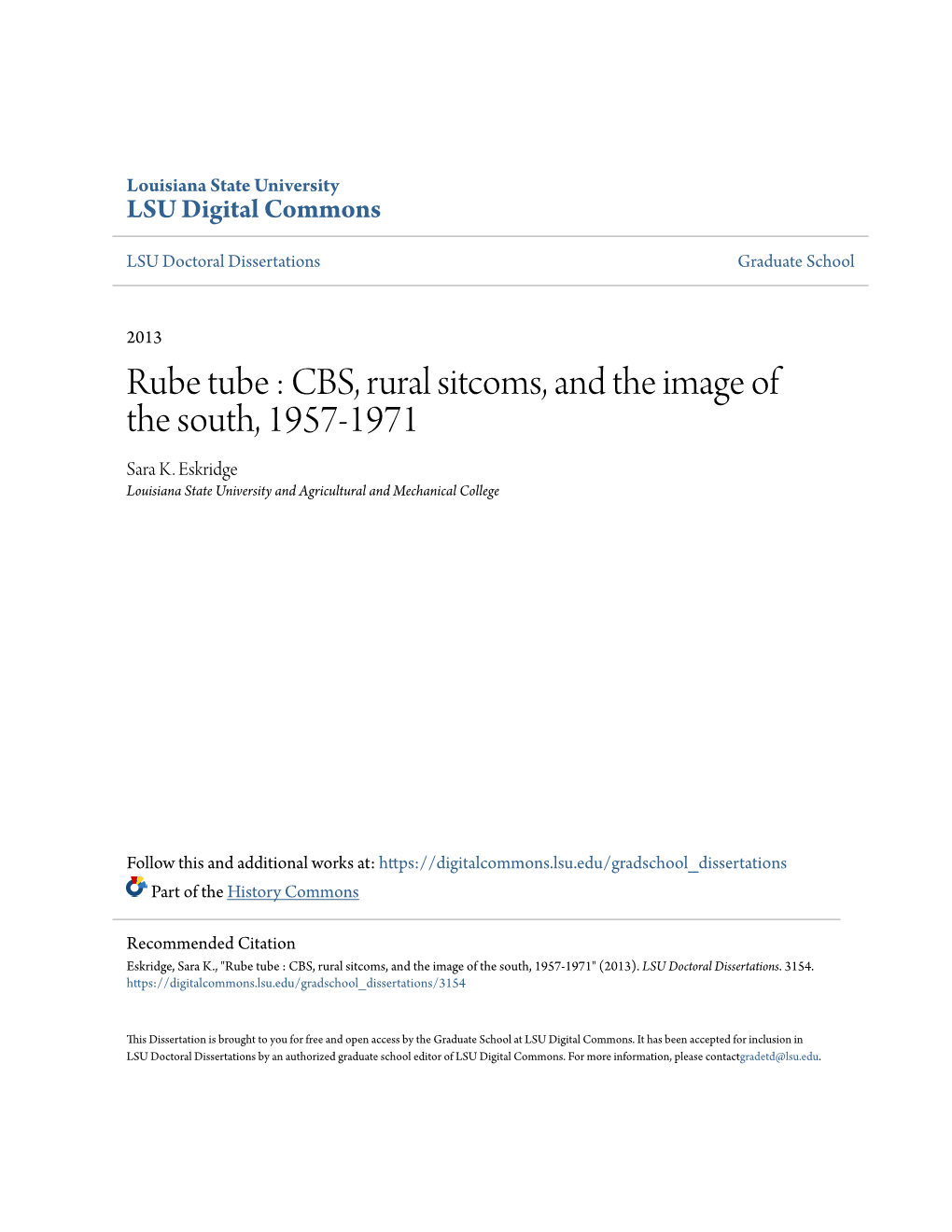 CBS, Rural Sitcoms, and the Image of the South, 1957-1971 Sara K