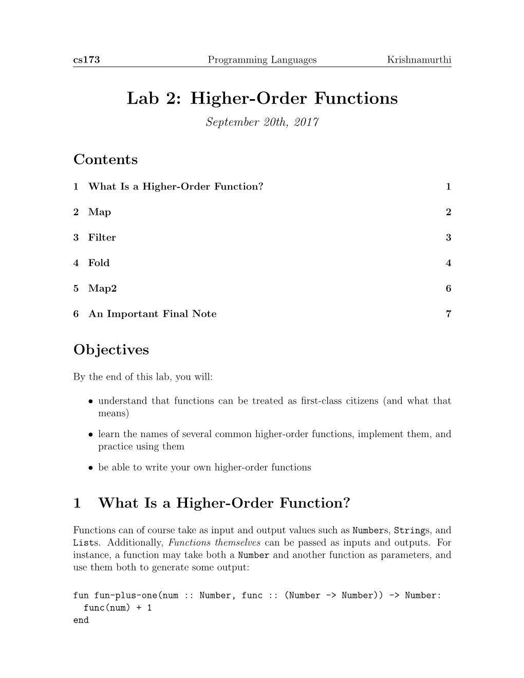 Lab 2: Higher-Order Functions September 20Th, 2017