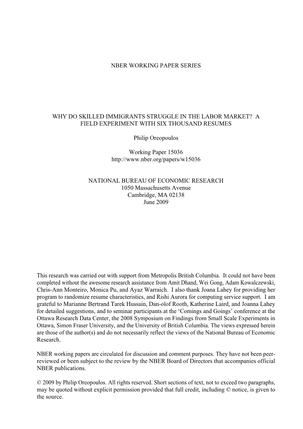 Why Do Skilled Immigrants Struggle in the Labor Market? a Field Experiment with Six Thousand Resumes