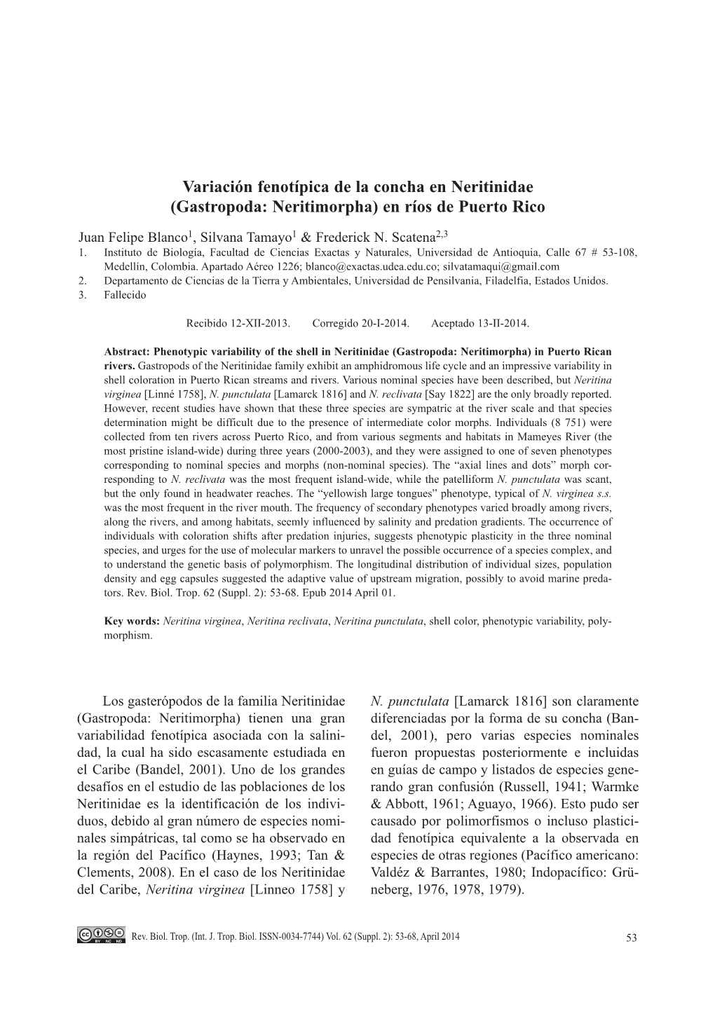 Variación Fenotípica De La Concha En Neritinidae (Gastropoda: Neritimorpha) En Ríos De Puerto Rico