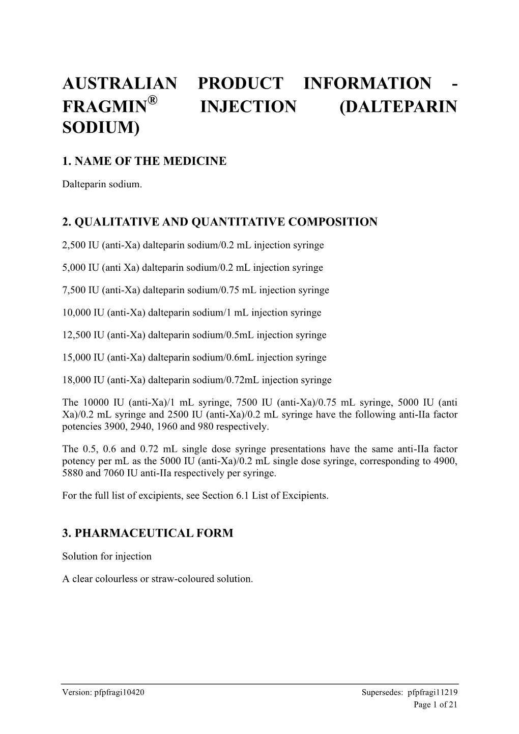 Fragmin Injection (Dalteparin Sodium)