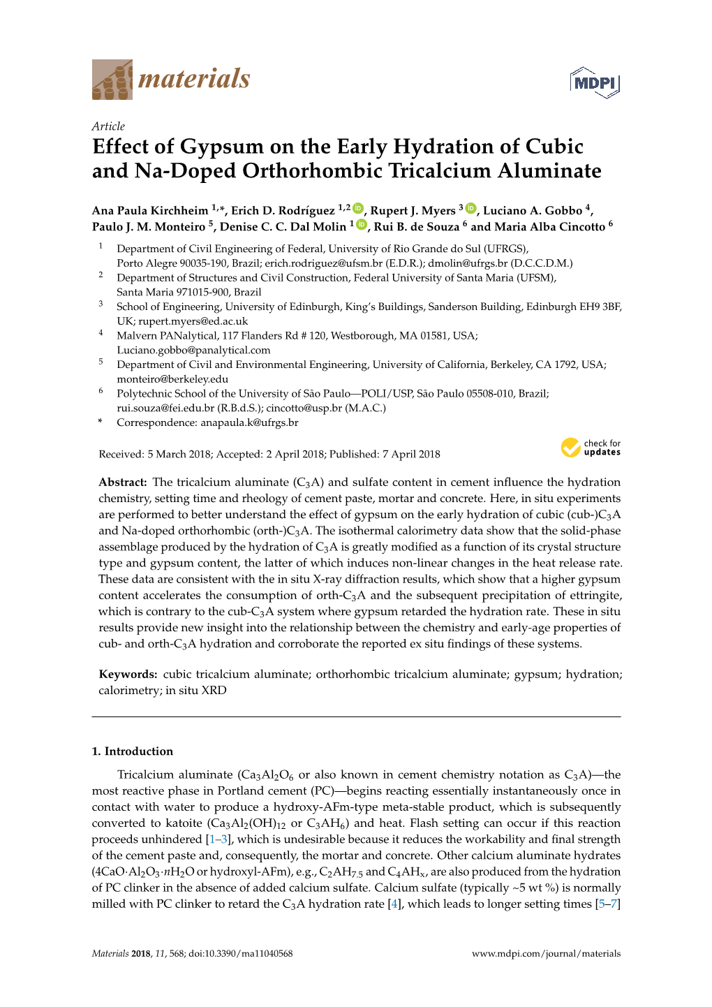 Effect of Gypsum on the Early Hydration of Cubic and Na-Doped Orthorhombic Tricalcium Aluminate