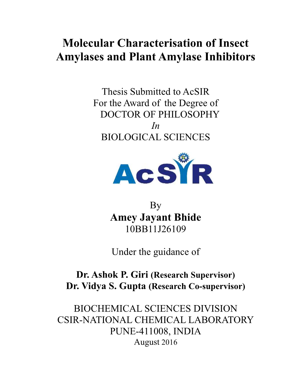 Molecular Characterisation of Insect Amylases and Plant Amylase Inhibitors