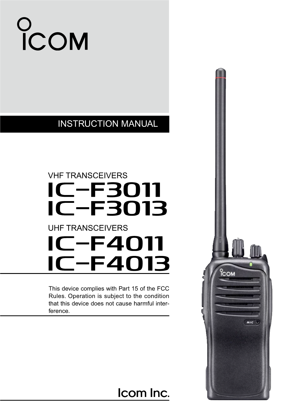 IC-F3011/F3013/F4011/F4013 Instruction Manual