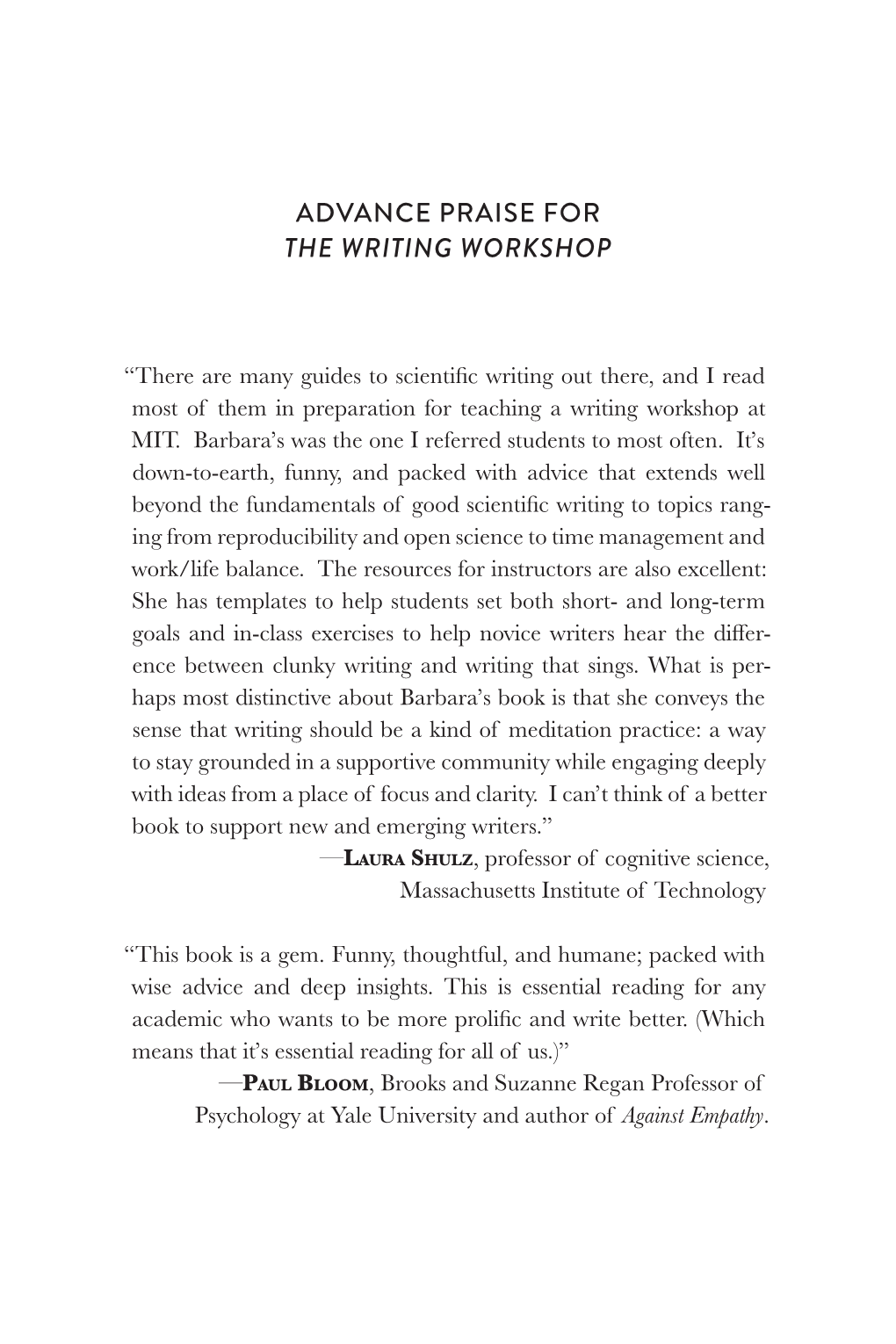 Advance Praise for the Writing Workshop