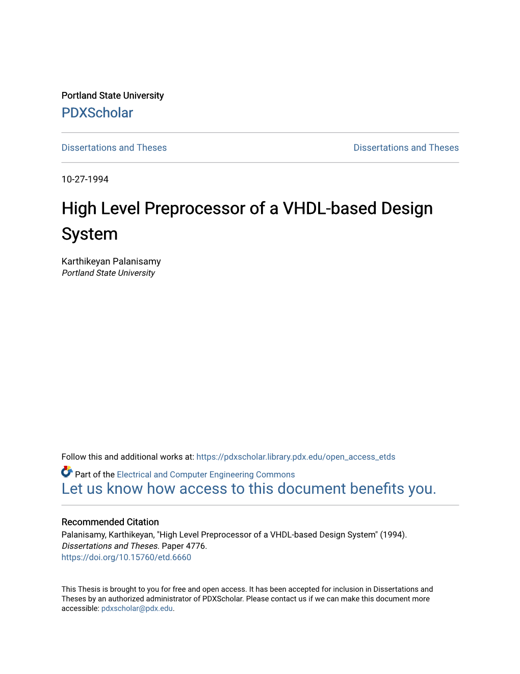 High Level Preprocessor of a VHDL-Based Design System