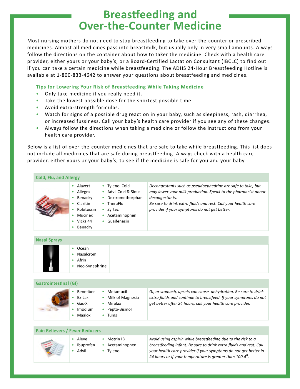 Breastfeeding and Over-The-Counter Medicine Most Nursing Mothers Do Not Need to Stop Breastfeeding to Take Over-The-Counter Or Prescribed Medicines