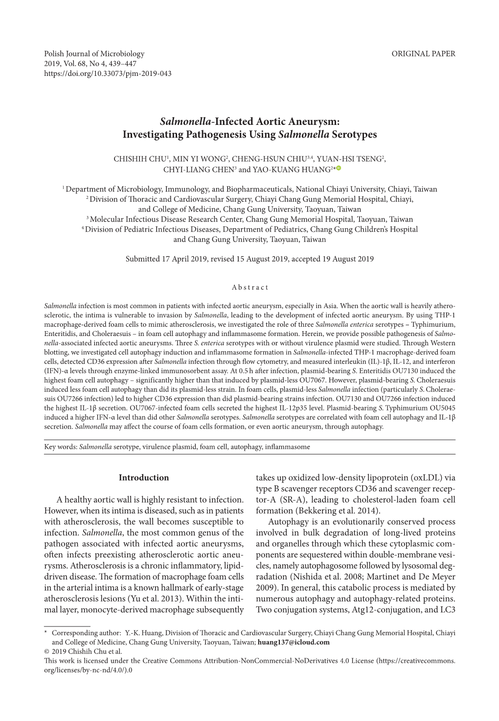 Salmonella-Infected Aortic Aneurysm: Investigating Pathogenesis Using Salmonella Serotypes