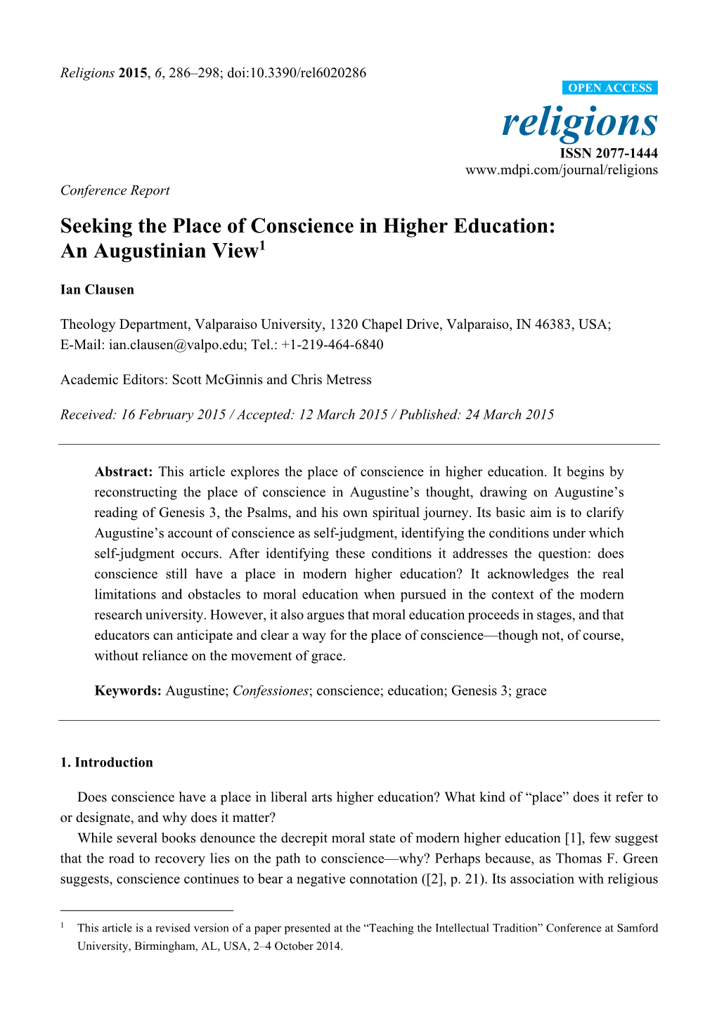 Seeking the Place of Conscience in Higher Education: an Augustinian View1