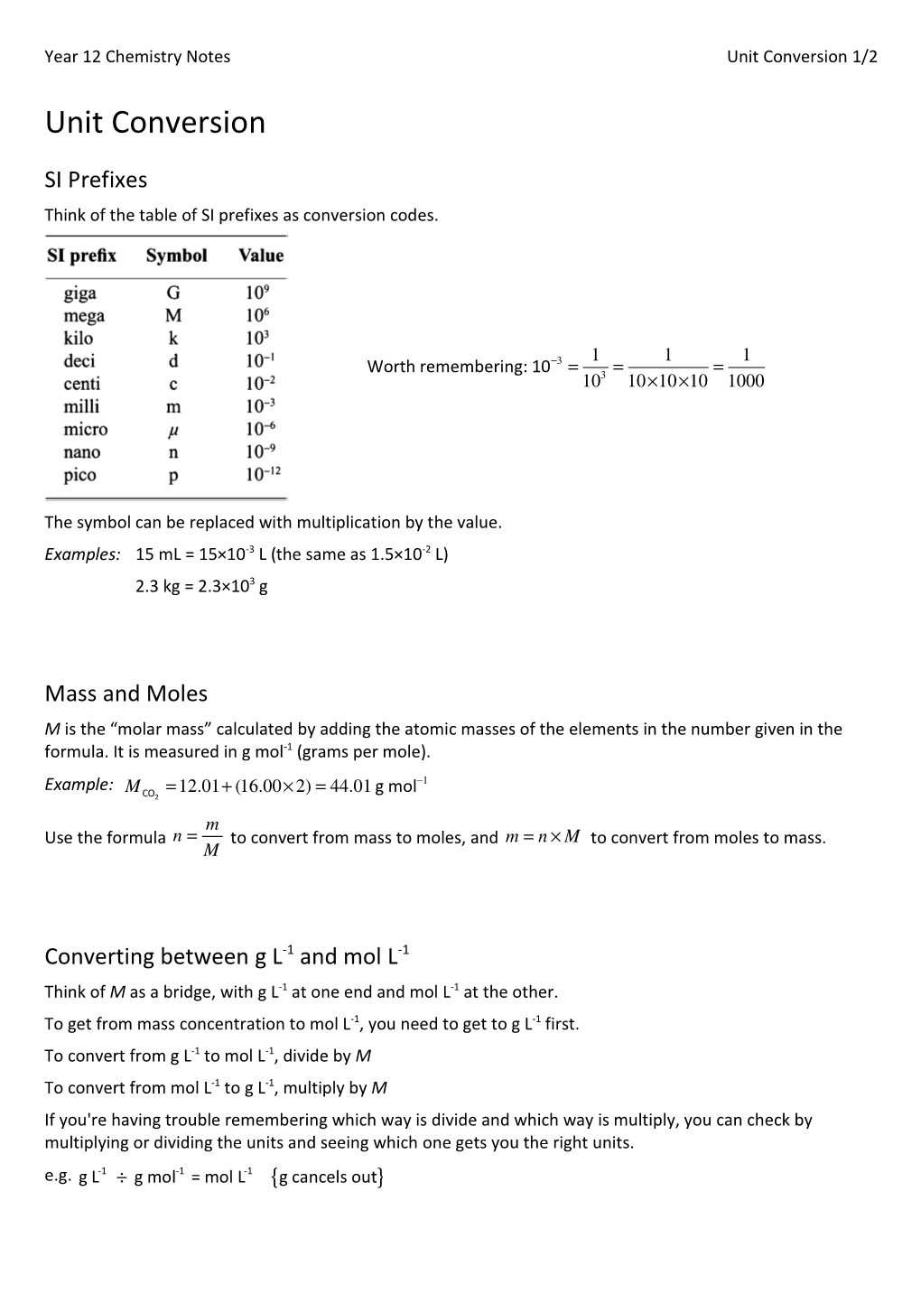 Unit Conversion 1/2