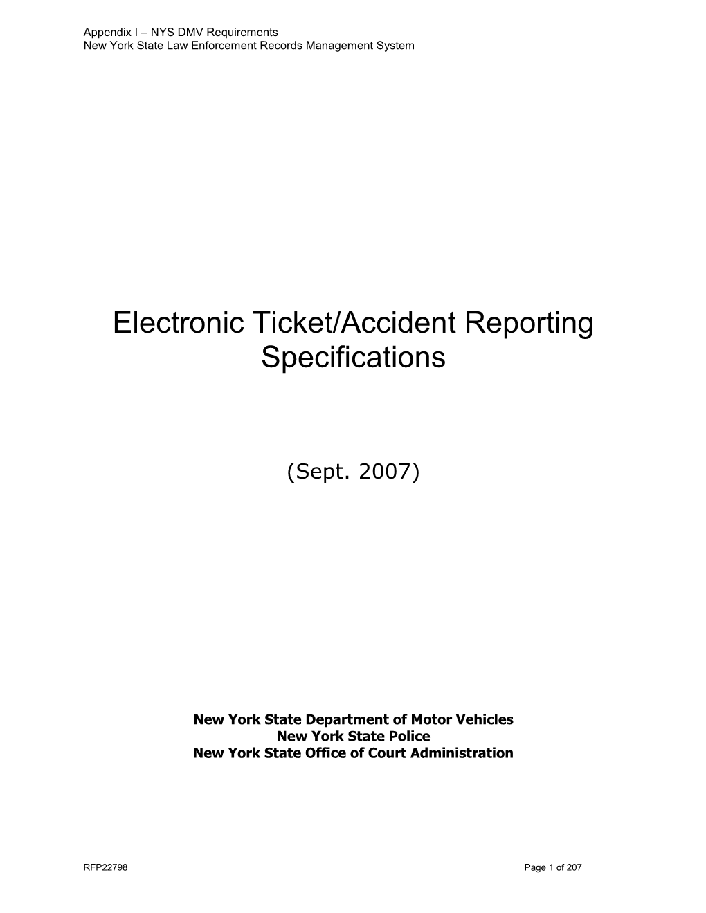 Electronic Ticket/Accident Reporting Specifications