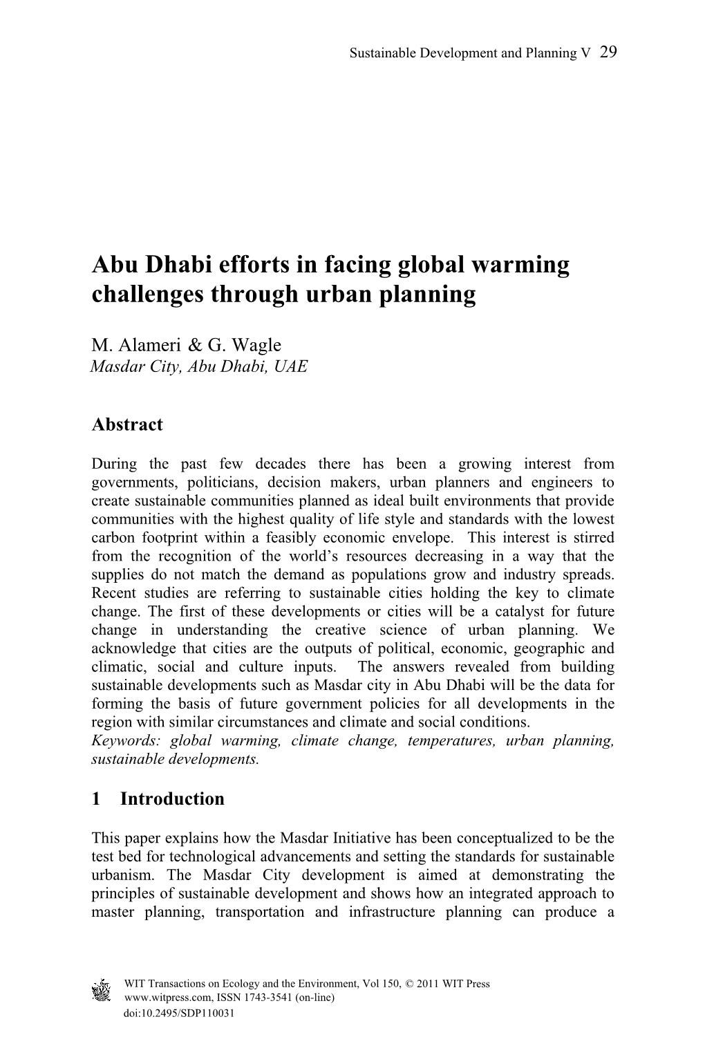 Abu Dhabi Efforts in Facing Global Warming Challenges Through Urban Planning