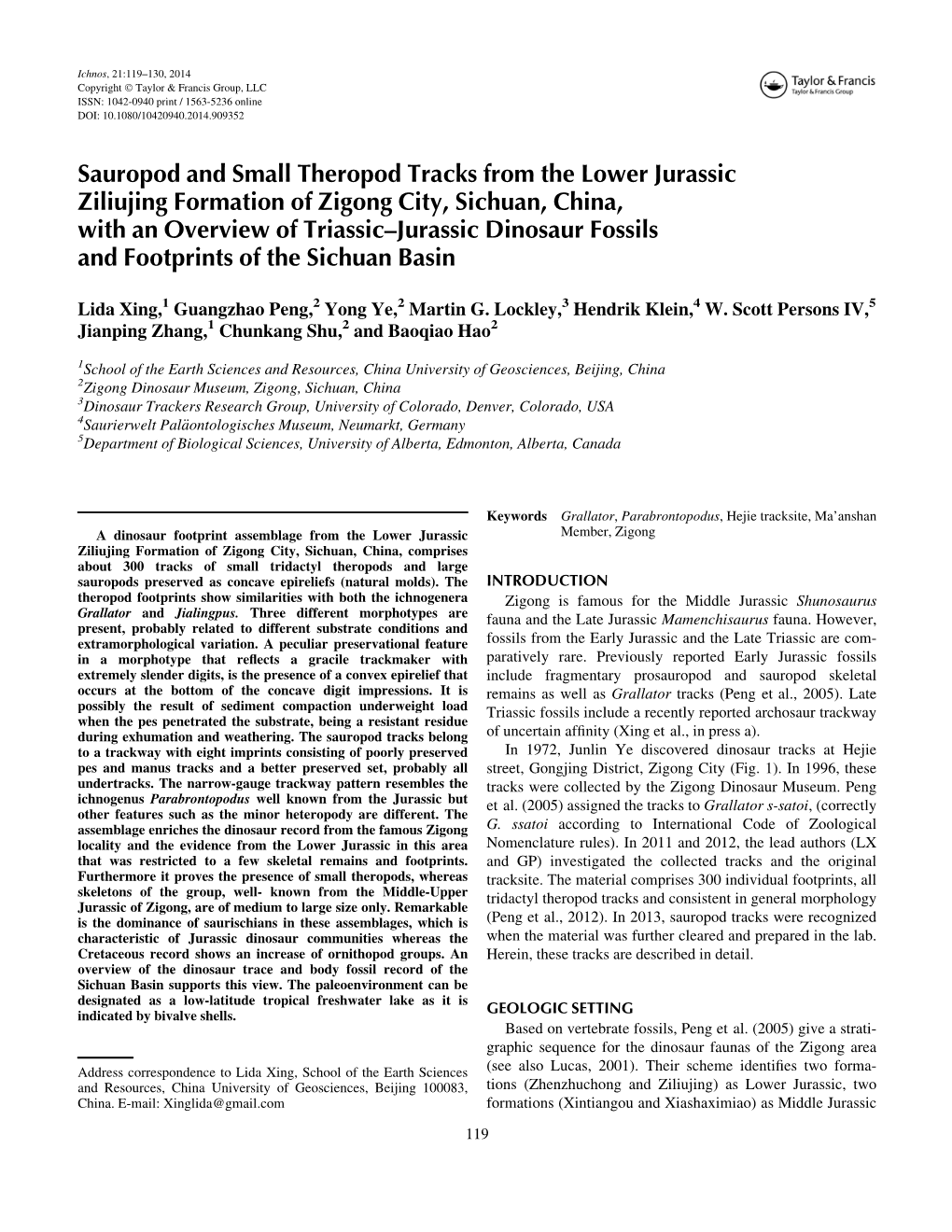 Sauropod and Small Theropod Tracks from the Lower Jurassic Ziliujing Formation of Zigong City, Sichuan, China, with an Overview