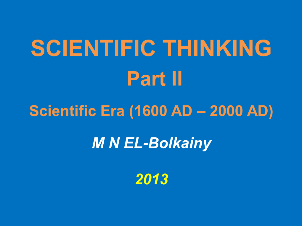 SCIENTIFIC THINKING M N EL-Bolkainy