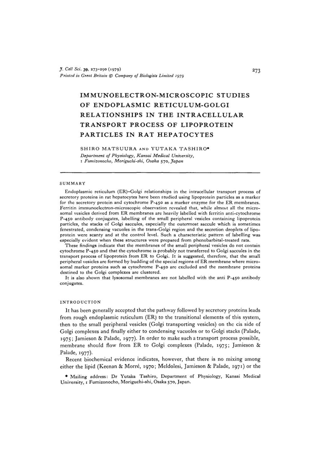 Immunoelectron-Microscopic Studies of Endoplasmic Reticulum-Golgi Relationships in the Intracellular Transport Process of Lipoprotein Particles in Rat Hepatocytes