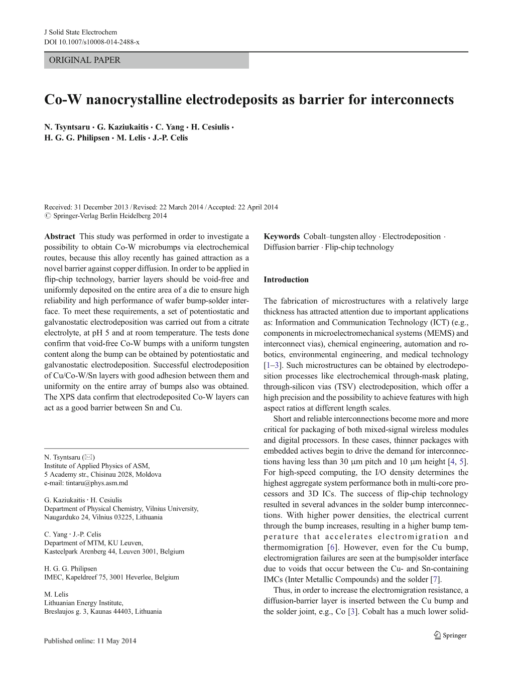 Co-W Nanocrystalline Electrodeposits As Barrier for Interconnects