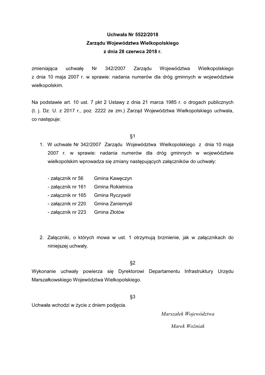 Uchwała Nr 5522/2018 Zarządu Województwa Wielkopolskiego Z Dnia 28 Czerwca 2018 R