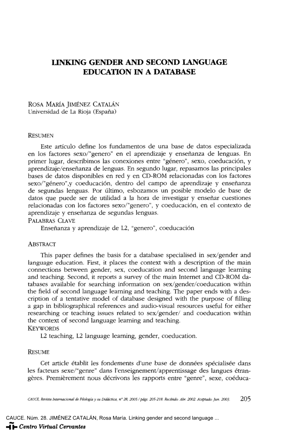 Linking Gender and Second Language Education in a Database