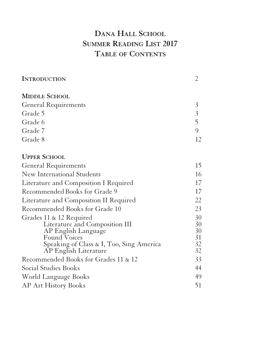 2 General Requirements 3 Grade 5 3 Grade 6 5 Grade 7 9 Grade 8 12 General Requirements 15 New International Students 16 Liter