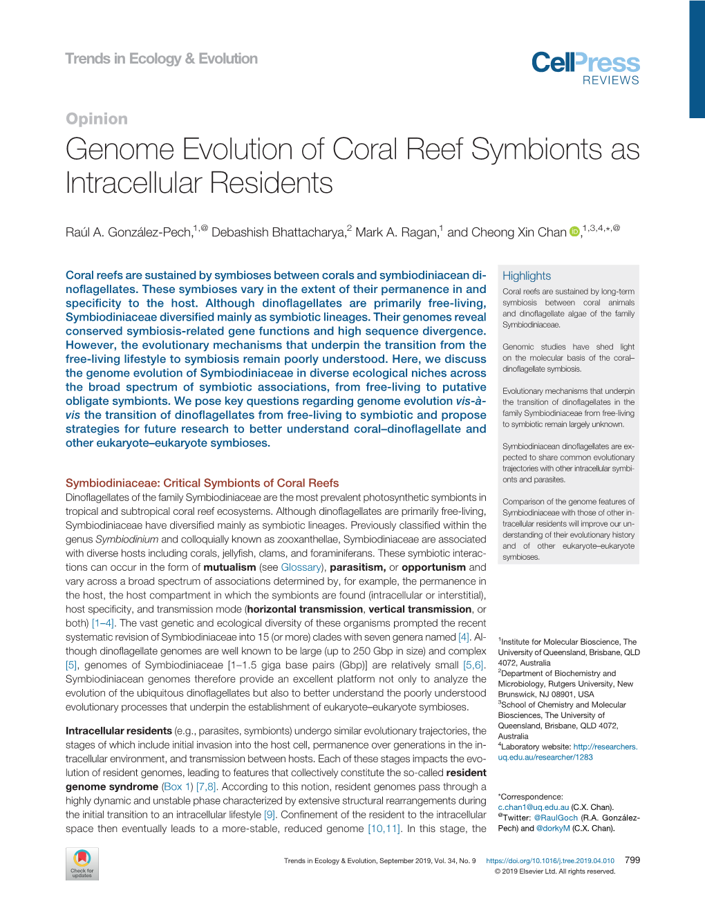 Genome Evolution of Coral Reef Symbionts As Intracellular Residents