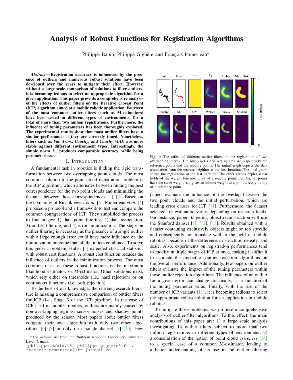 Analysis of Robust Functions for Registration Algorithms