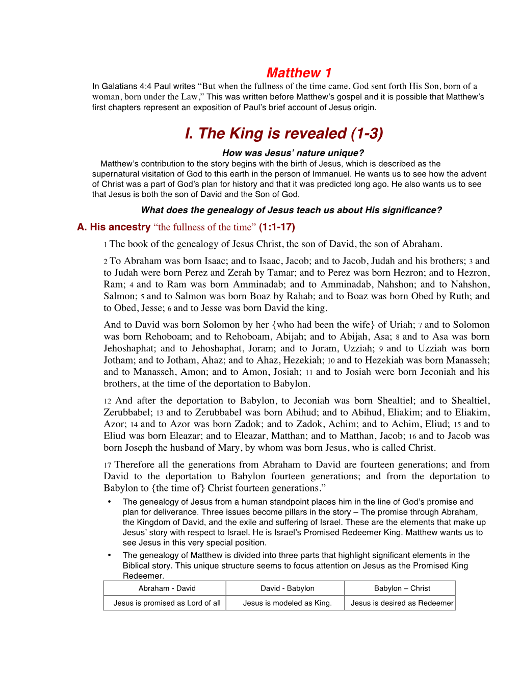 I. the King Is Revealed (1-3)