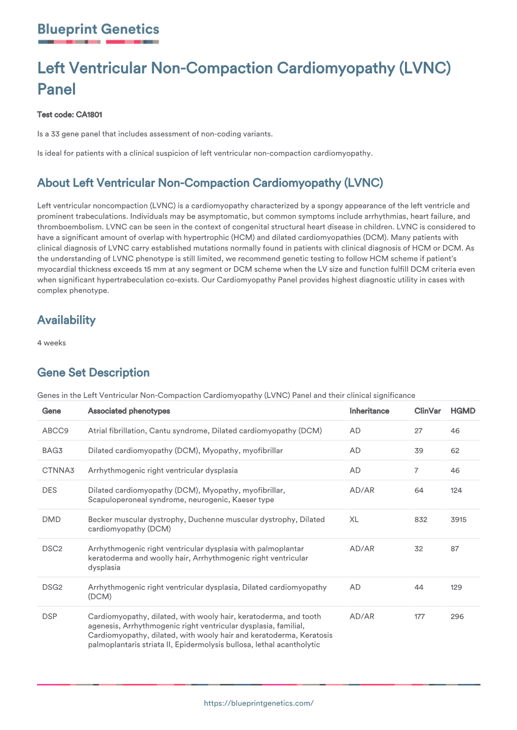 Blueprint Genetics Left Ventricular Non-Compaction Cardiomyopathy