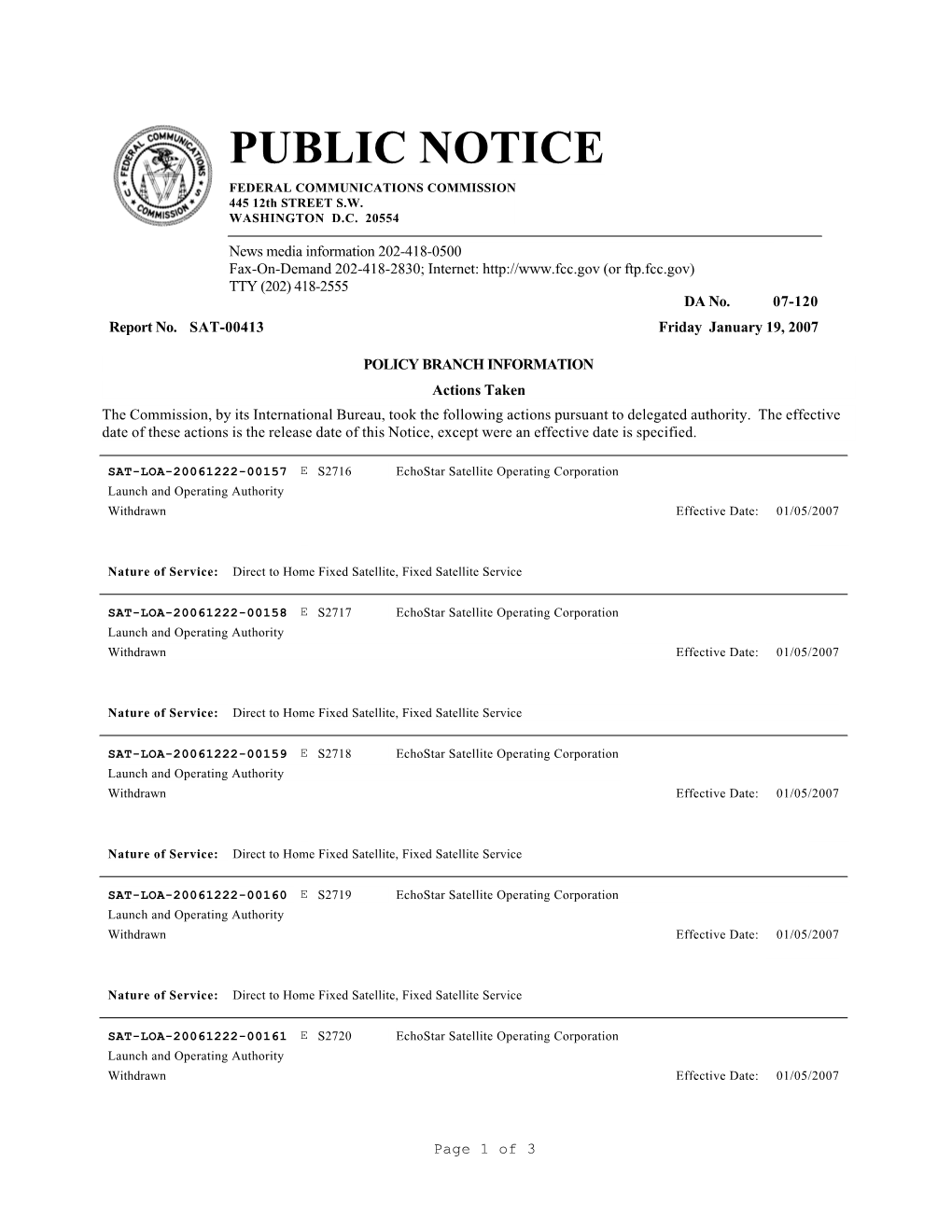 PUBLIC NOTICE FEDERAL COMMUNICATIONS COMMISSION 445 12Th STREET S.W