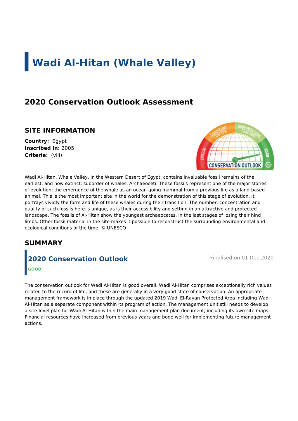 2020 Conservation Outlook Assessment