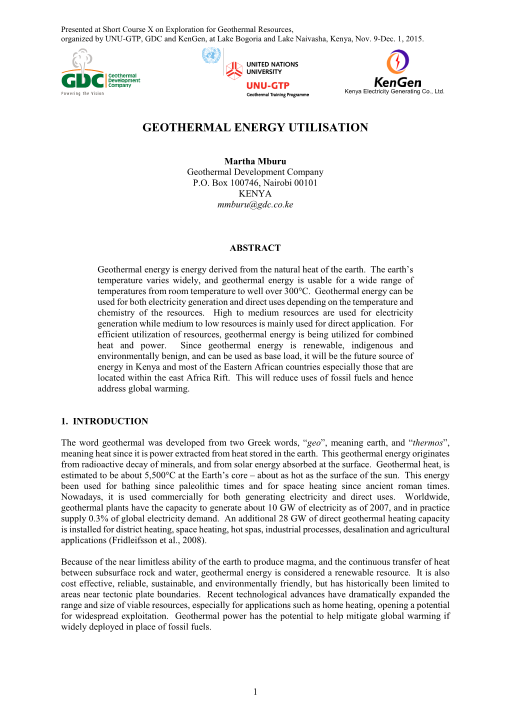 Geothermal Energy Utilisation