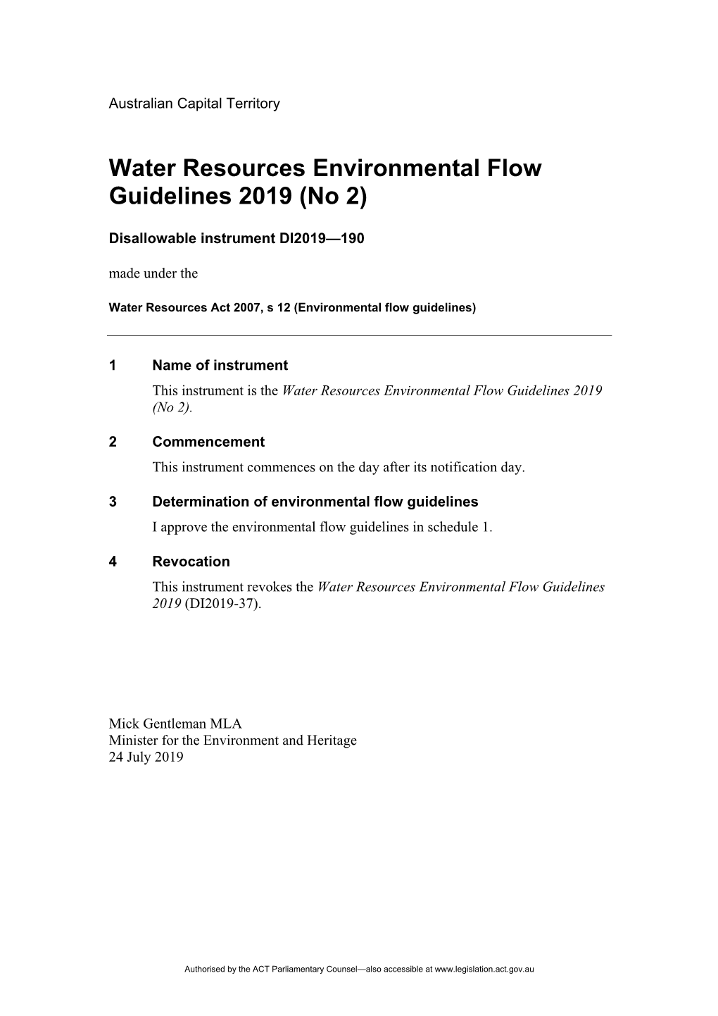 Water Resources Environmental Flow Guidelines 2019 (No 2)