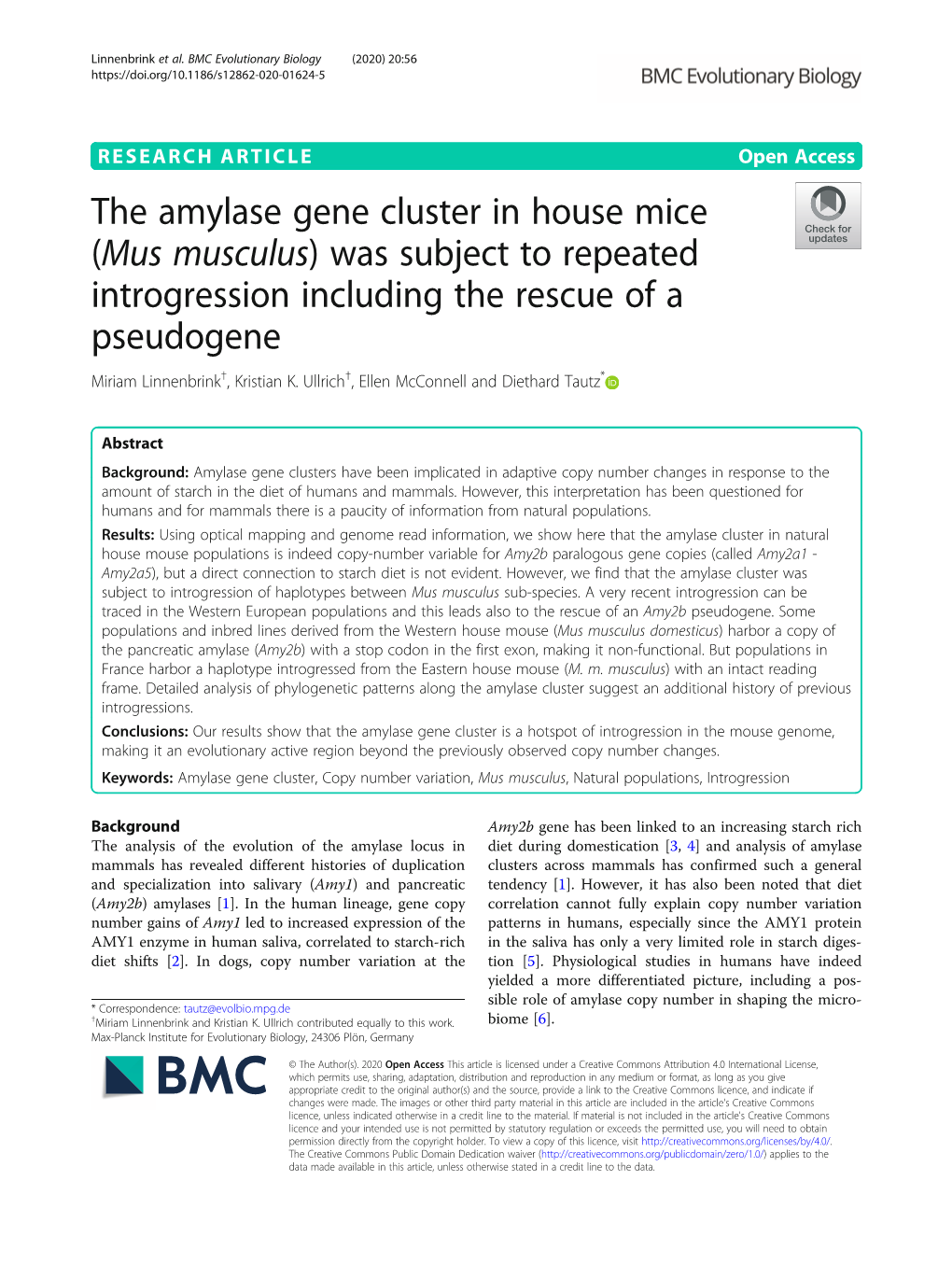 Mus Musculus) Was Subject to Repeated Introgression Including the Rescue of a Pseudogene Miriam Linnenbrink†, Kristian K