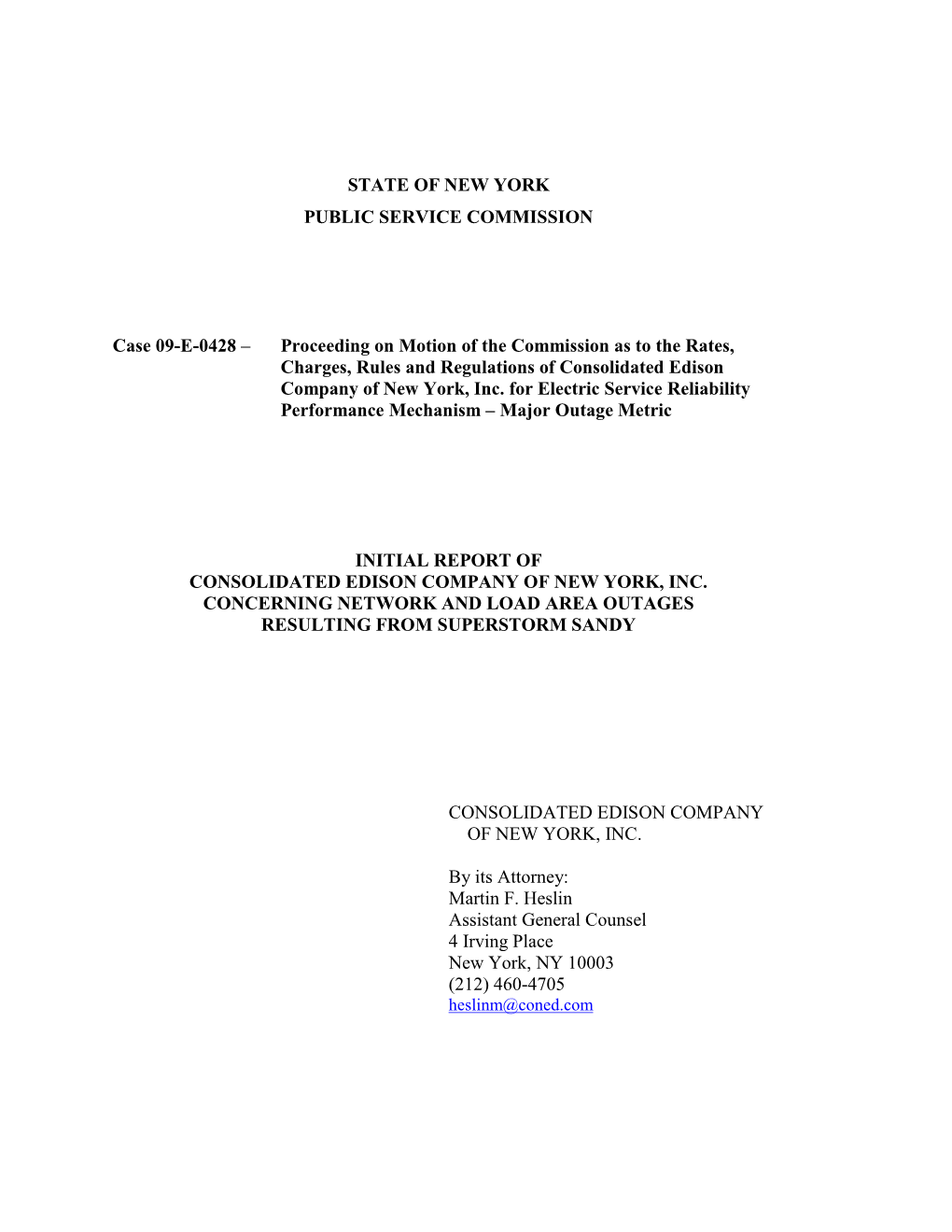 STATE of NEW YORK PUBLIC SERVICE COMMISSION Case 09-E-0428