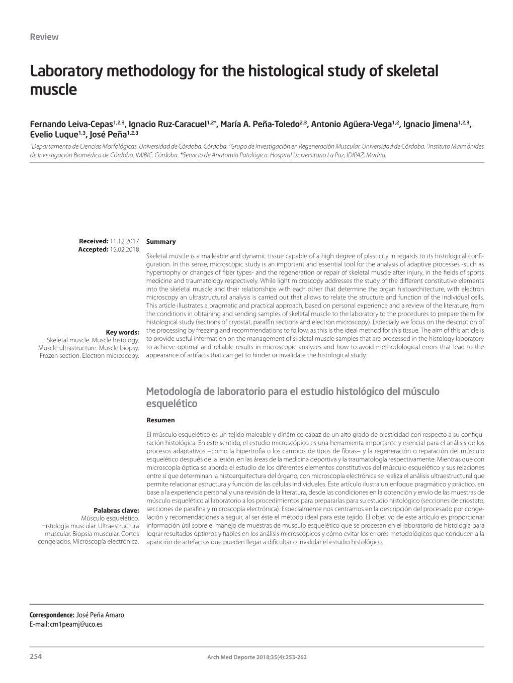 Laboratory Methodology for the Histological Study of Skeletal Muscle