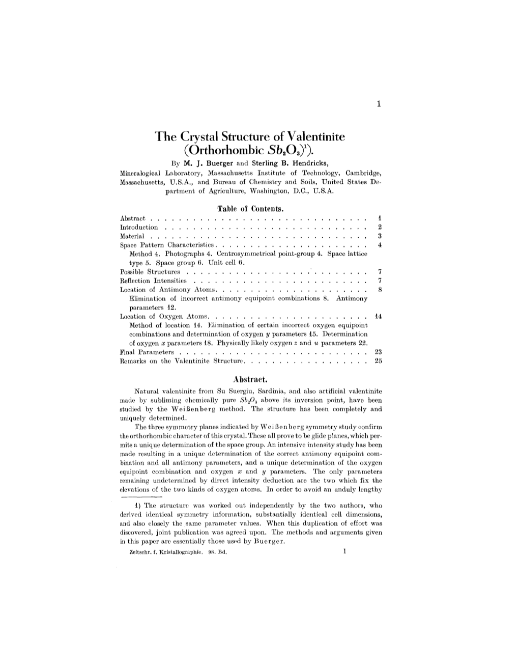 The Crystal Structure of Valentinite (Orthorhombic Sb203y). by M