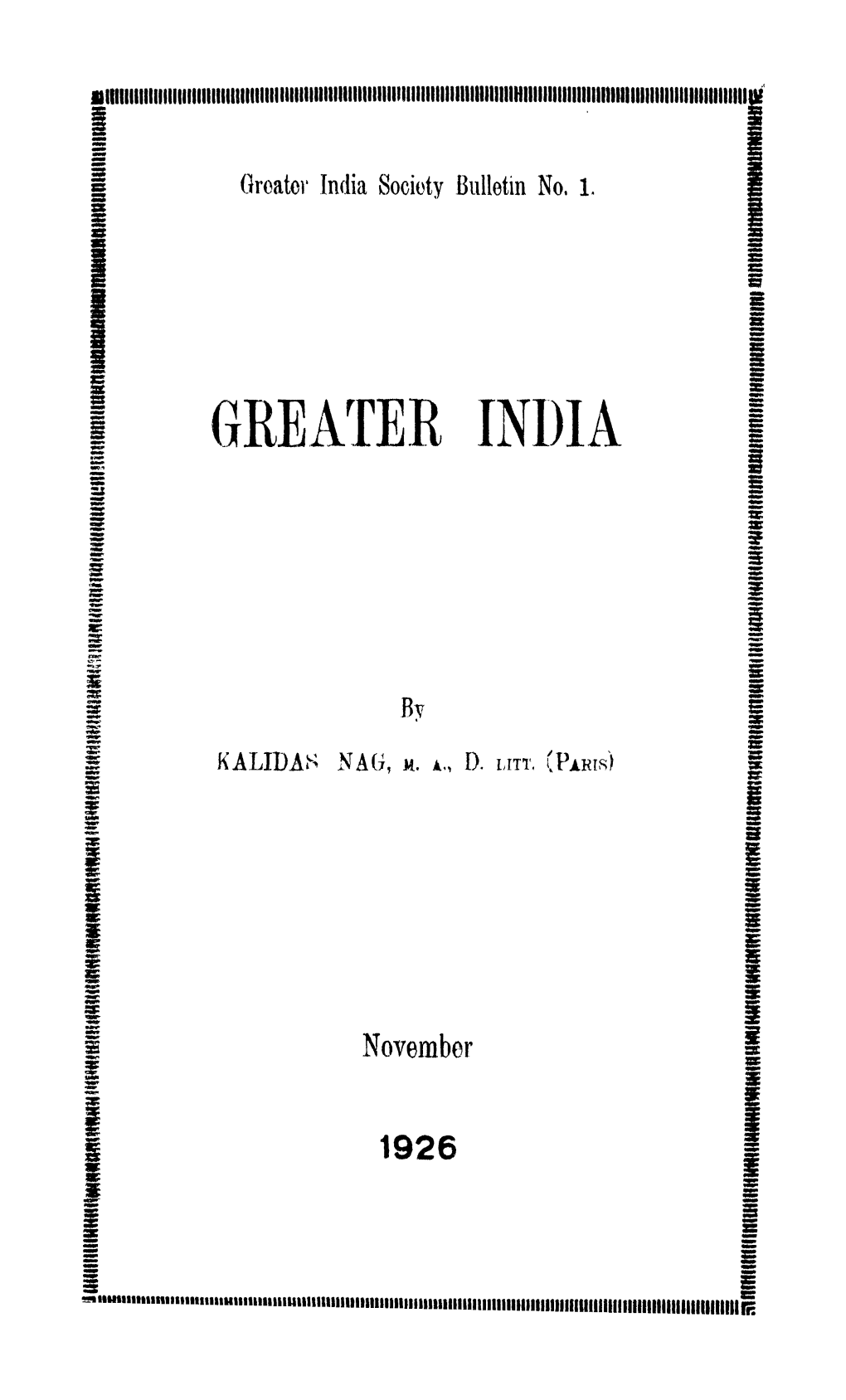 Greater India Society Bulletin No, 1