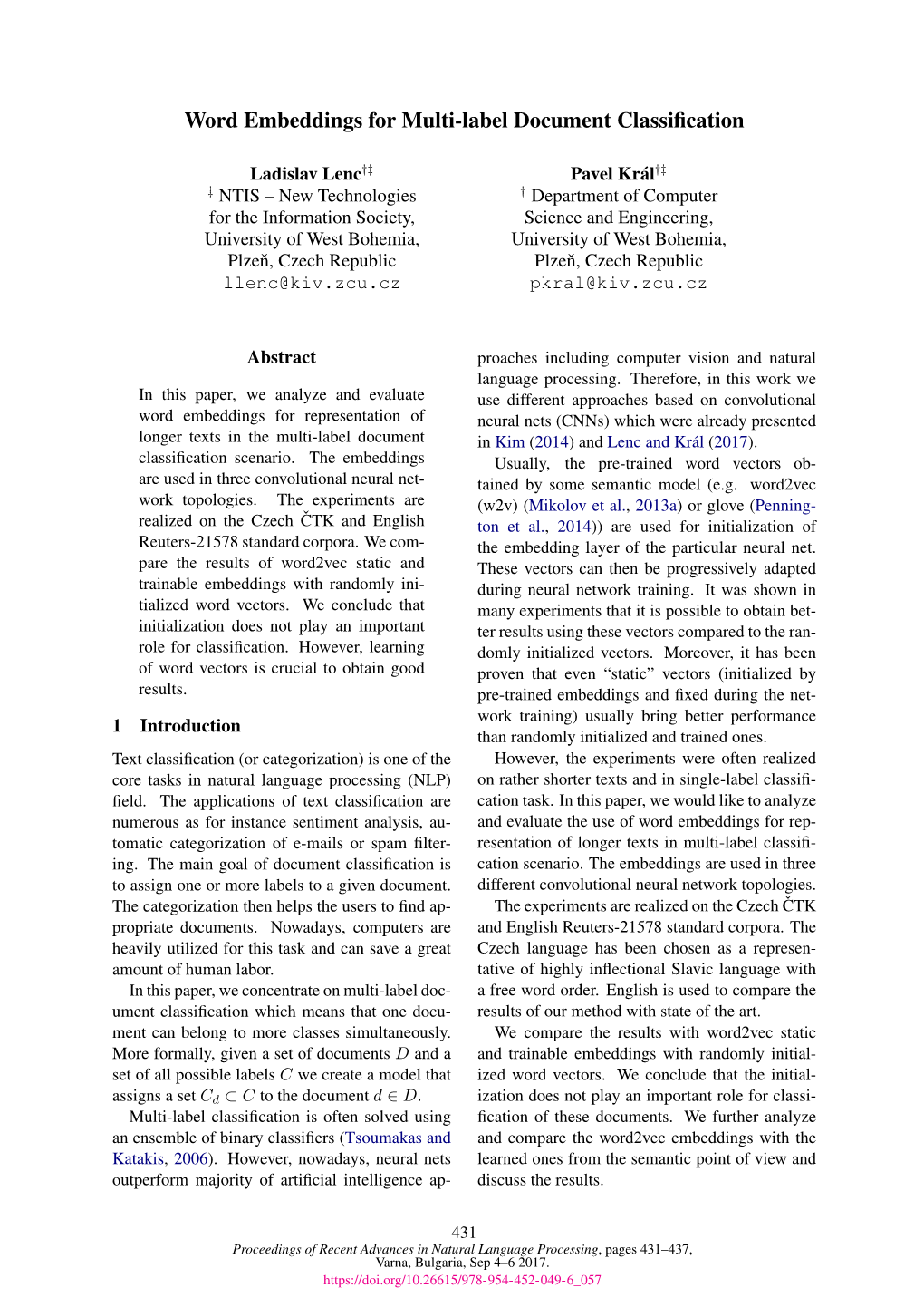 Word Embeddings for Multi-Label Document Classification