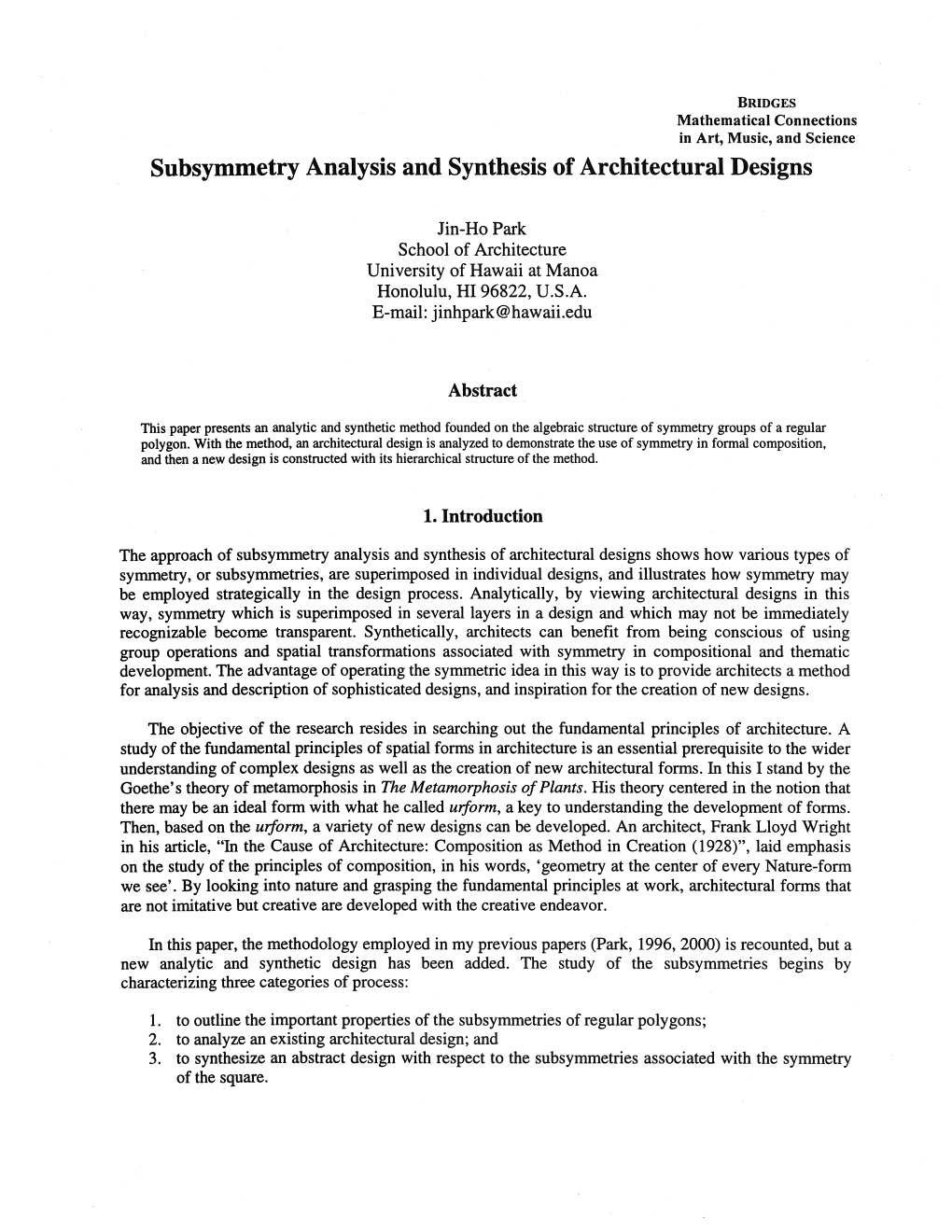 Subsymmetry Analysis and Synthesis of Architectural Designs