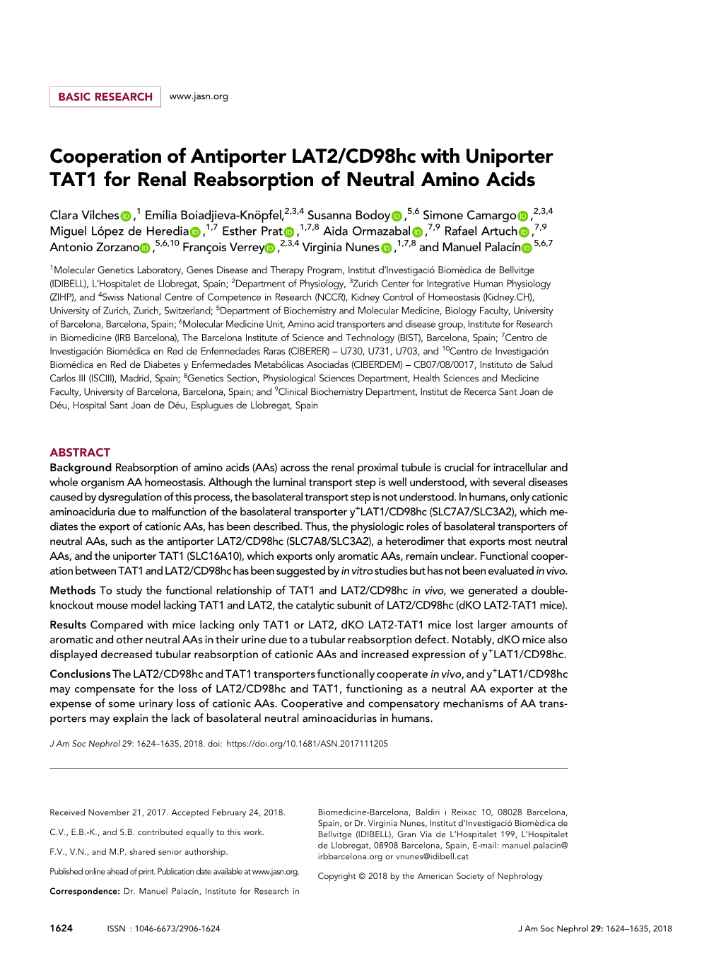 Cooperation of Antiporter LAT2/Cd98hc with Uniporter TAT1 for Renal Reabsorption of Neutral Amino Acids