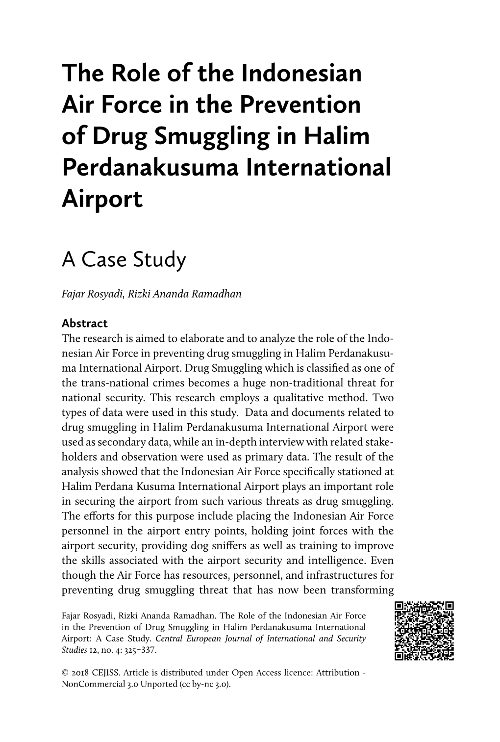 The Role of the Indonesian Air Force in the Prevention of Drug Smuggling in Halim Perdanakusuma International Airport