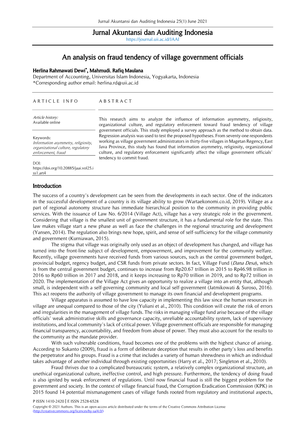 Jurnal Akuntansi Dan Auditing Indonesia an Analysis on Fraud