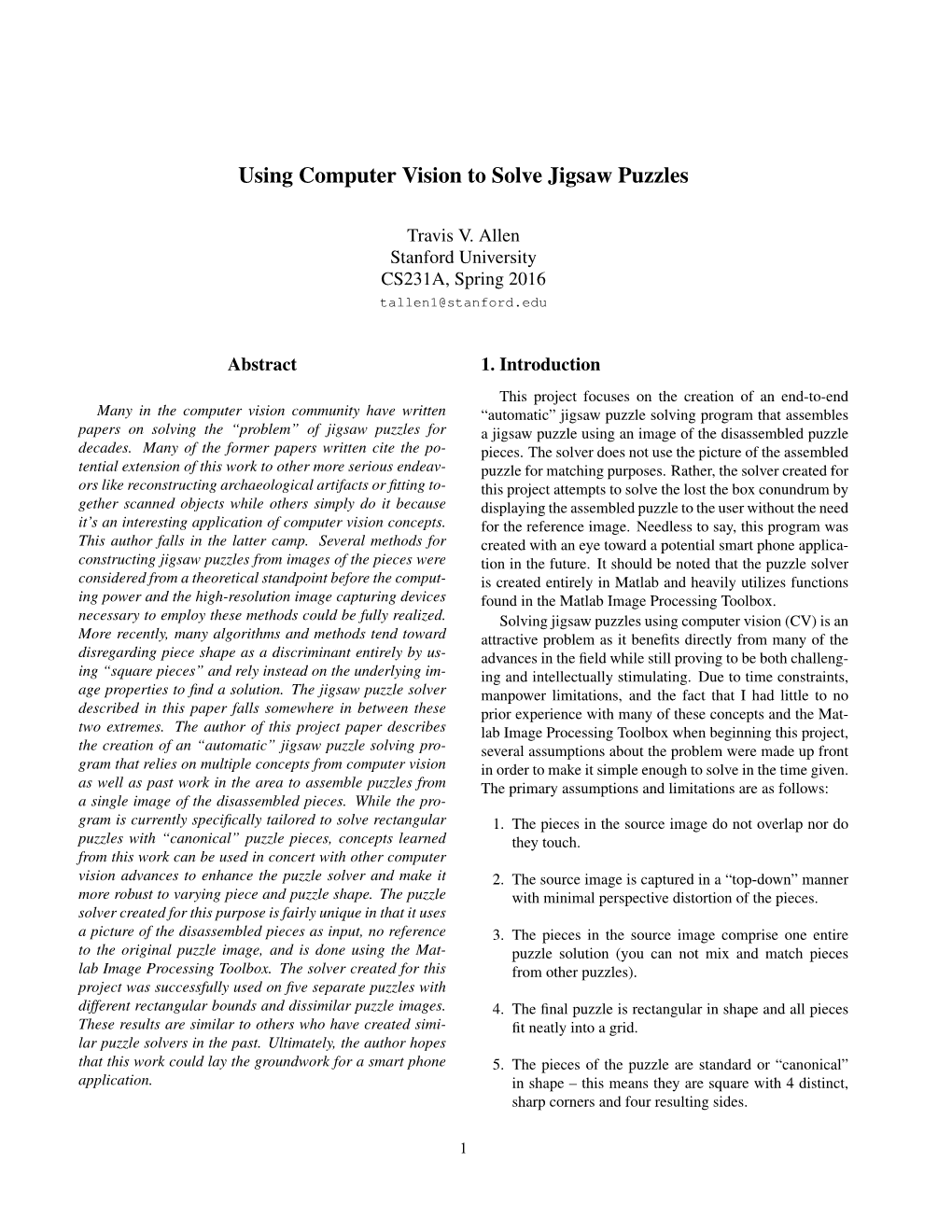 Using Computer Vision to Solve Jigsaw Puzzles