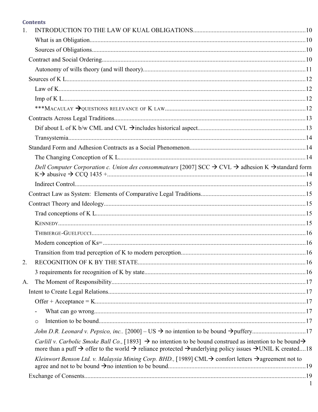 1. Introduction to the Law of Kual Obligations 10