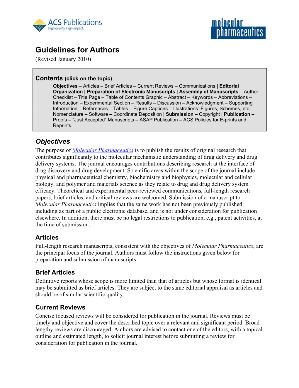 Guidelines for Authors (Revised January 2010)