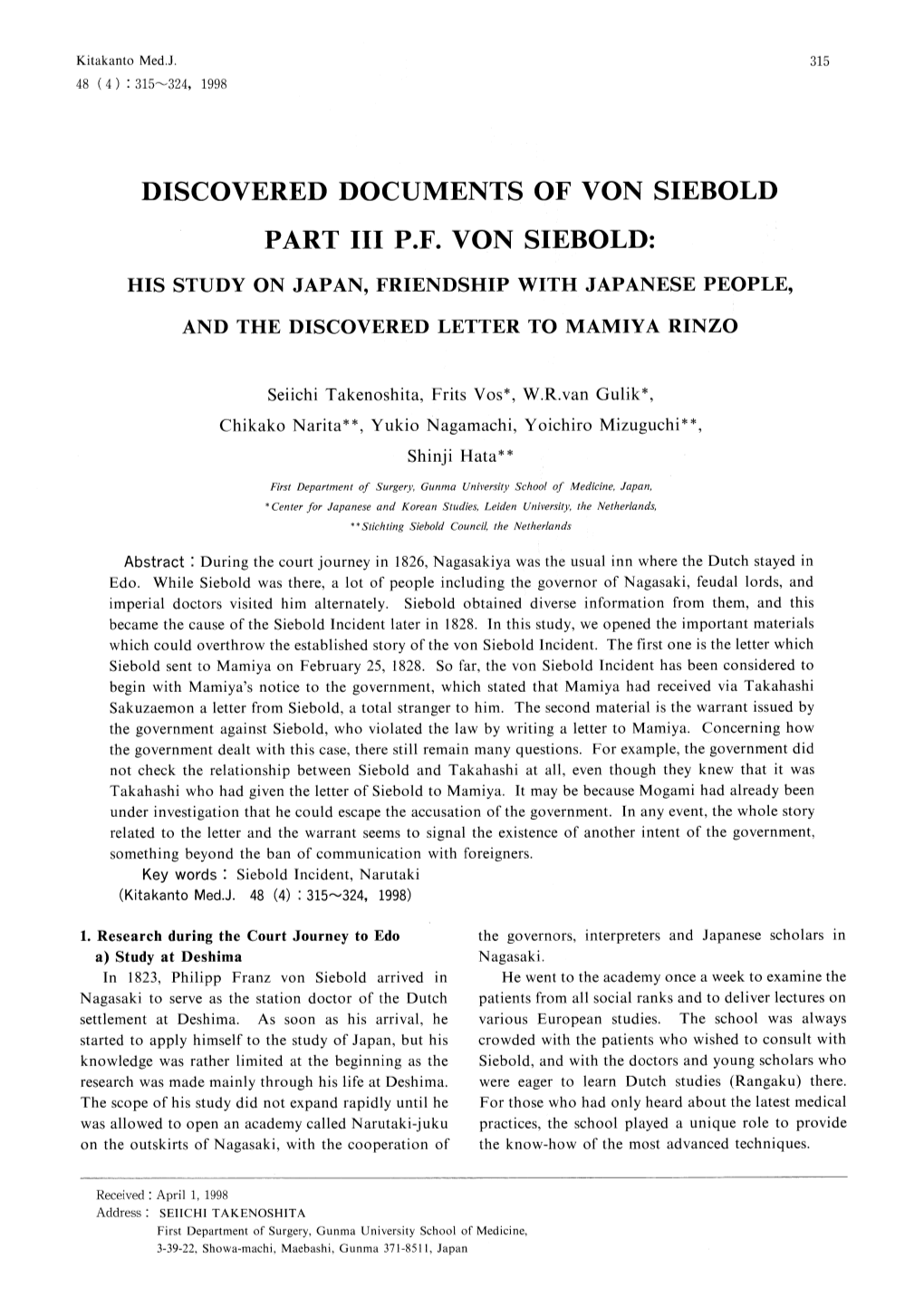 Discovered Documents of Von Siebold Part Iii Pf