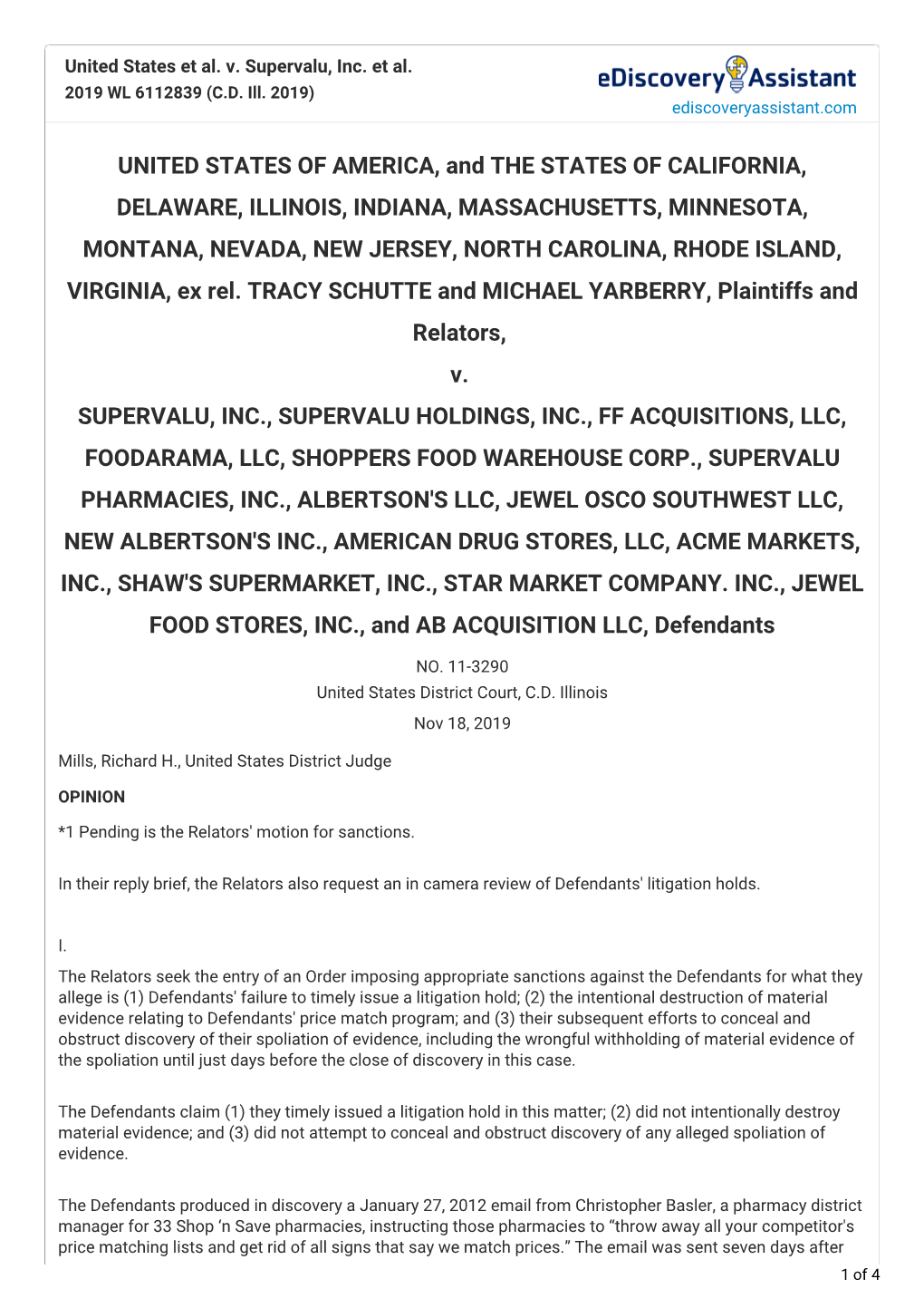 United States Et Al. V. Supervalu, Inc. Et Al., NO. 11-3290