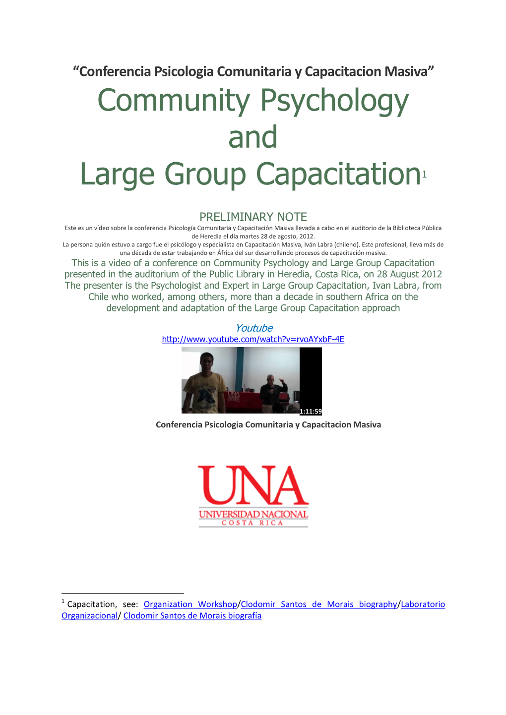 Community Psychology and Large Group Capacitation1