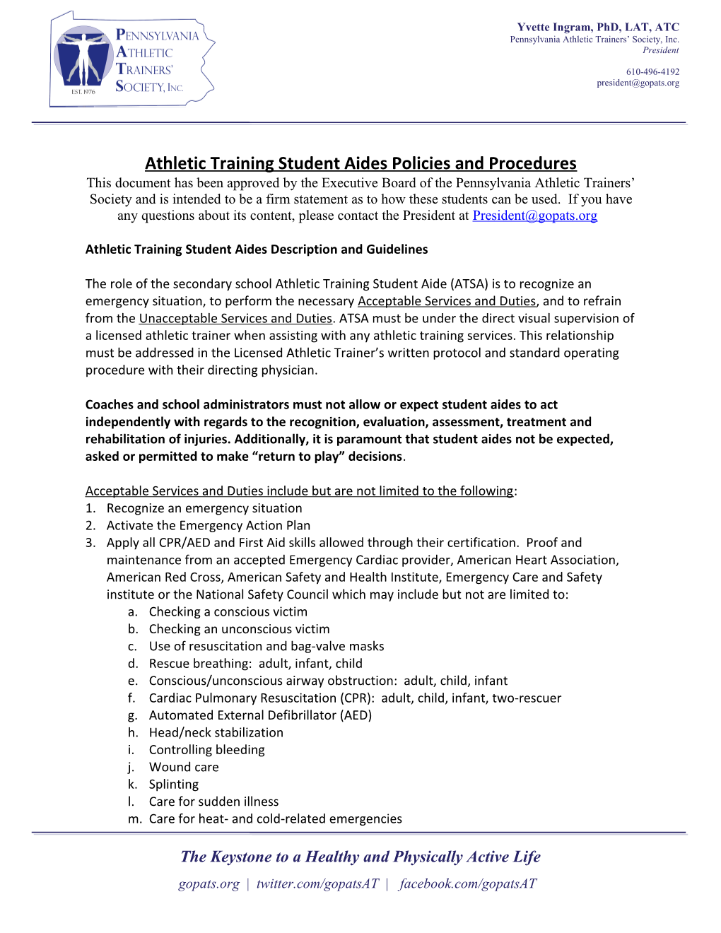 Athletic Training Student Aides Policies and Procedures